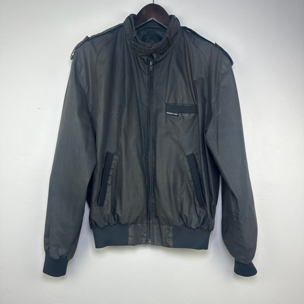 Vintage Members Only Racer Jacket Dark Gray Size 40 Mens Iconic 80s Bomber Coat
